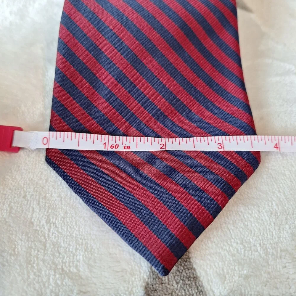 Brooks Basics Men's Tie 100% Silk‎ Burgundy/Blue Stripe Made In USA Necktie